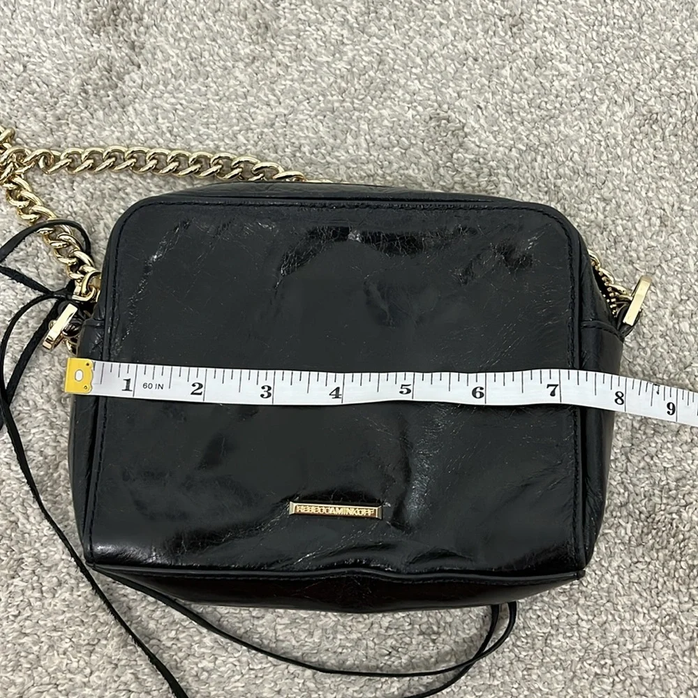 New Rebecca Minkoff Black Leather Gold Tone Chain Crossbody Bag